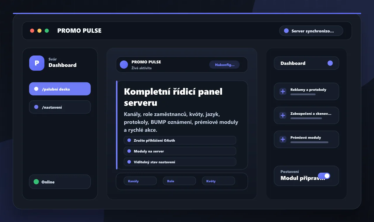 Kompletní řídicí panel serveru