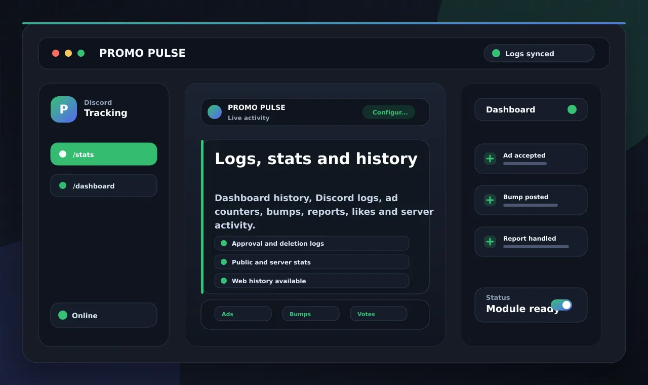 Logs, stats and history