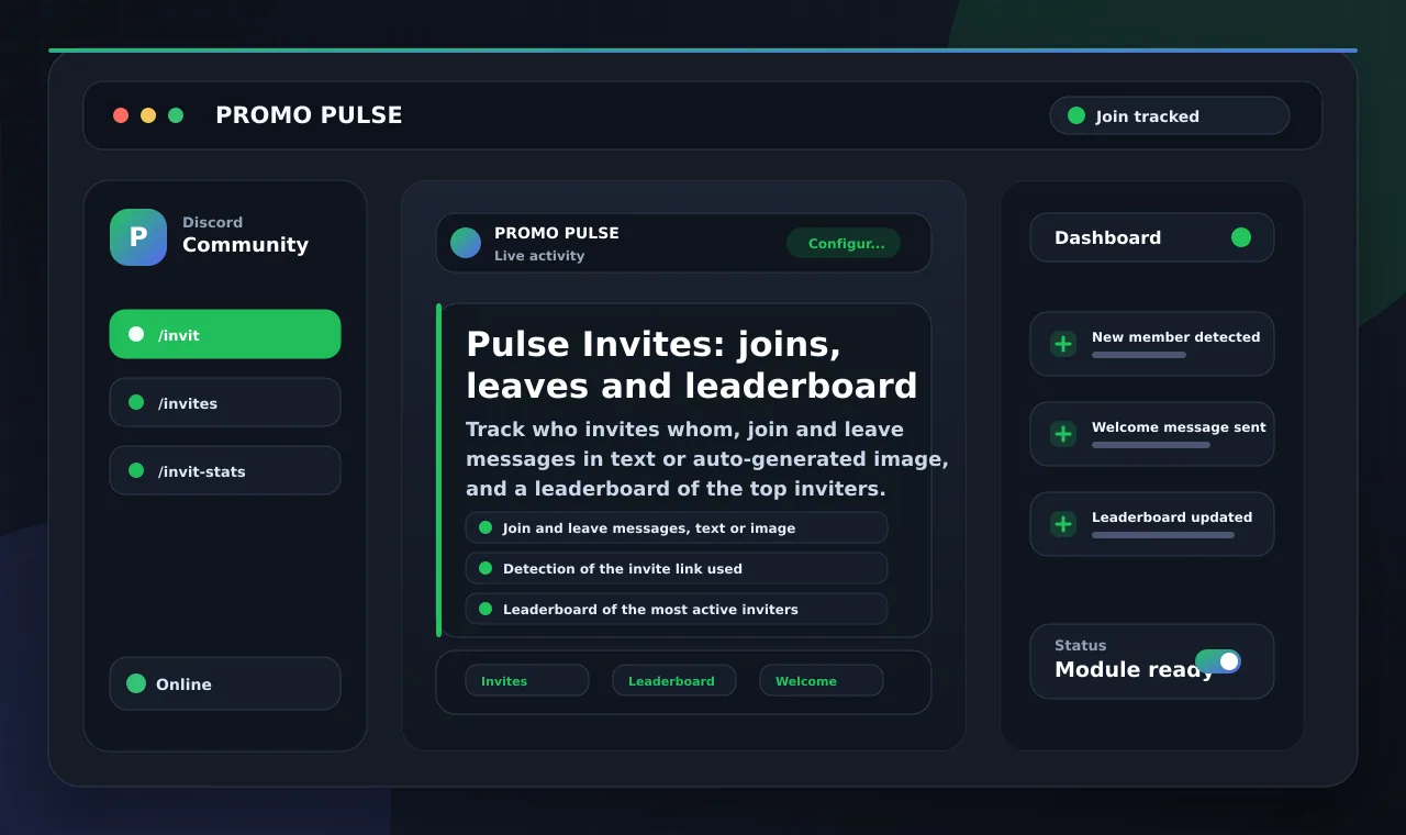 Pulse Invites: joins, leaves and leaderboard