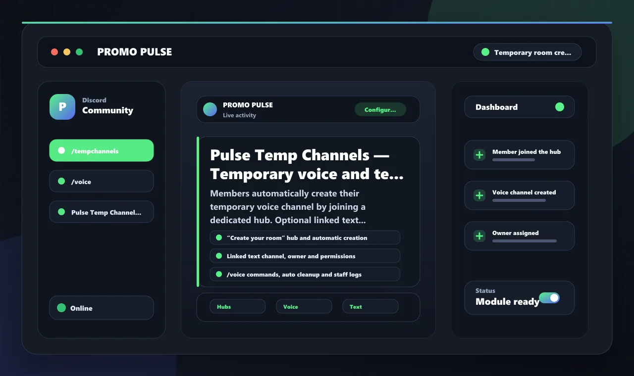 Pulse Temp Channels — Temporary voice and text rooms