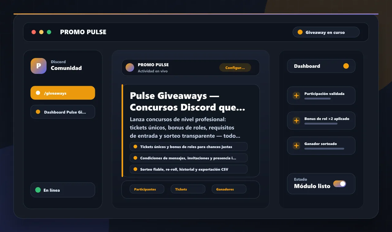 Pulse Giveaways: concursos de Discord que realmente atraen