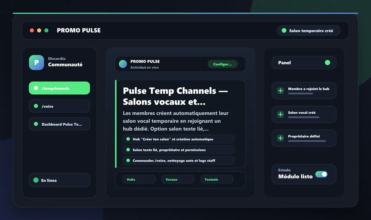 Pulse Temp Channels — Salons vocaux et textuels temporaires