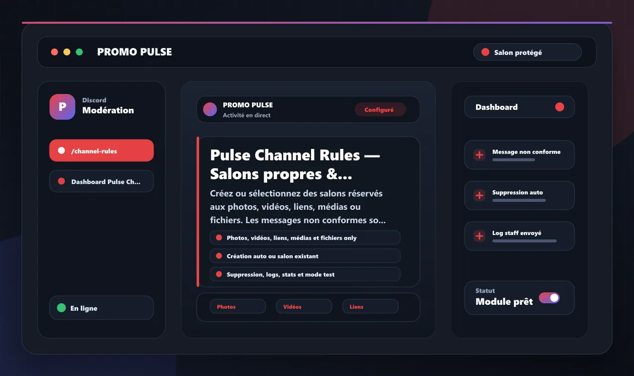 Pulse Channel Rules — Salons propres & contenus contrôlés
