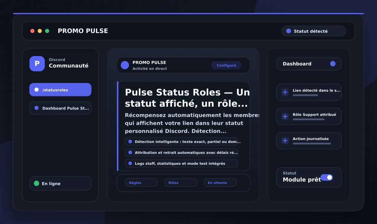 Pulse Status Roles — Un statut affiché, un rôle attribué