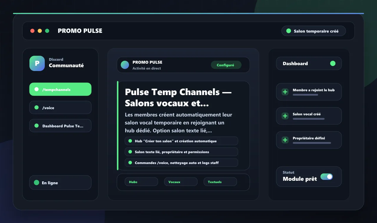 Pulse Temp Channels — Salons vocaux et textuels temporaires