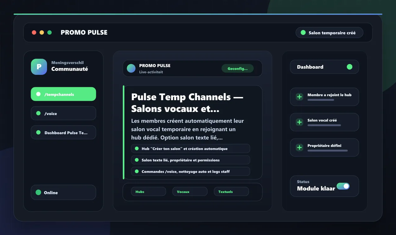 Pulse Temp Channels — Salons vocaux et textuels temporaires