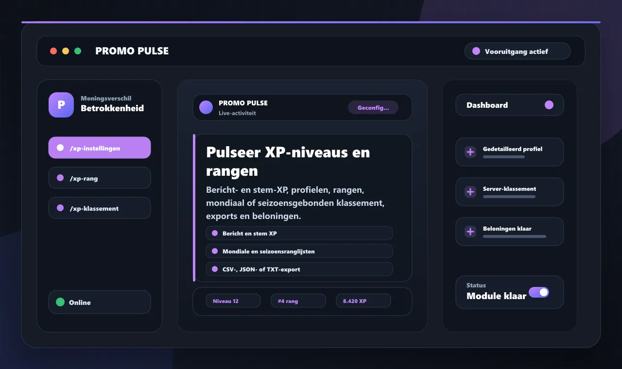 Pulseer XP-niveaus en rangen