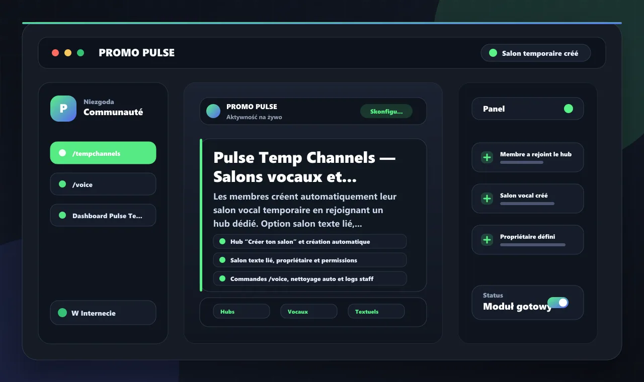 Pulse Temp Channels — Salons vocaux et textuels temporaires