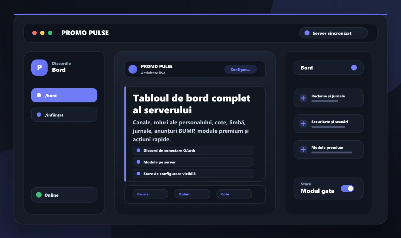 Tabloul de bord complet al serverului