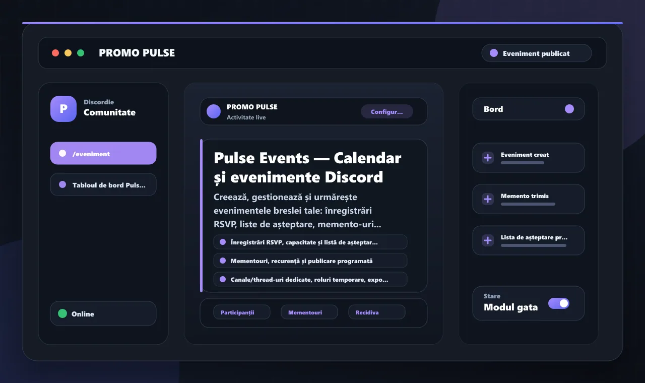 Pulse Events — Calendar și evenimente Discord