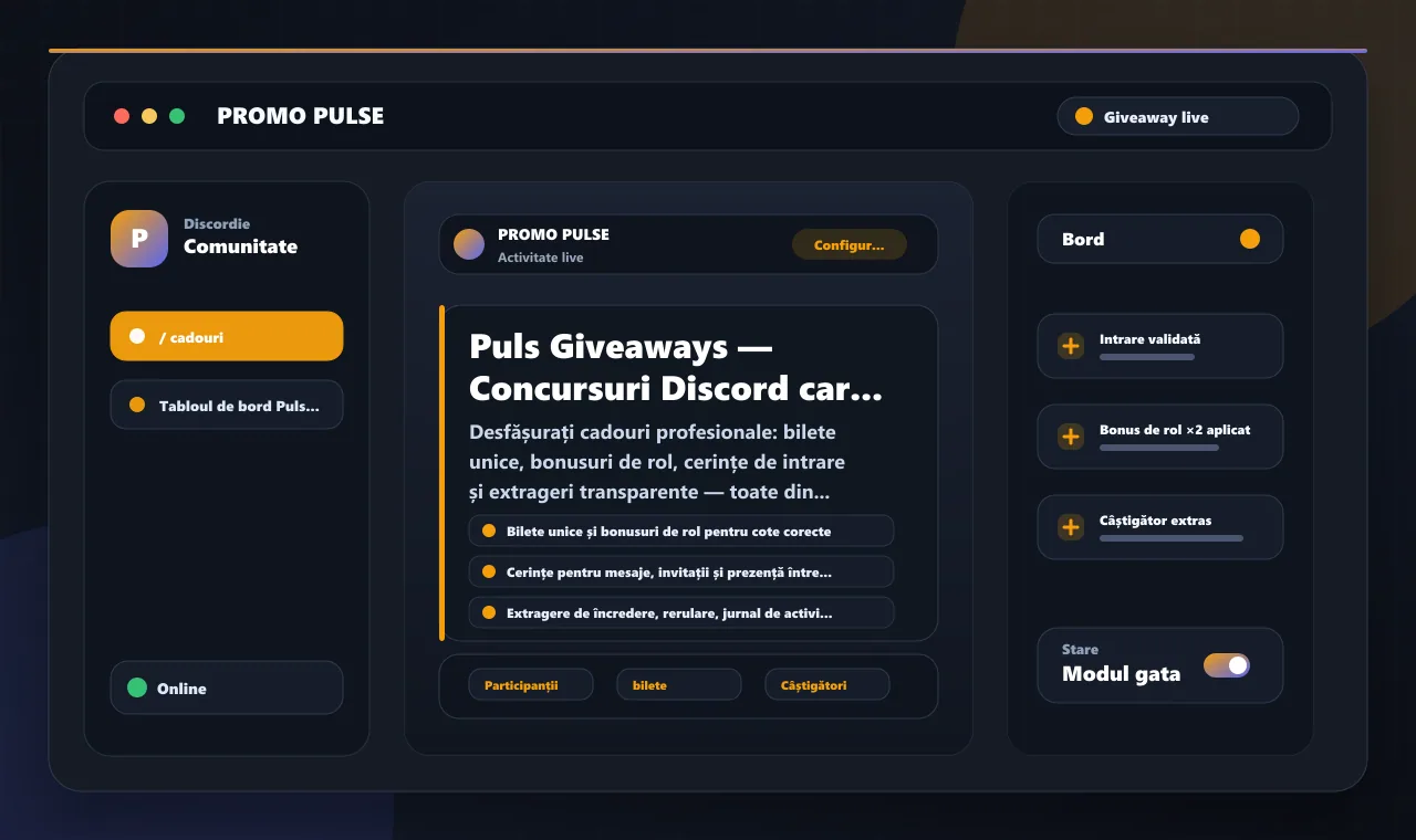 Puls Giveaways — Concursuri Discord care se angajează de fapt
