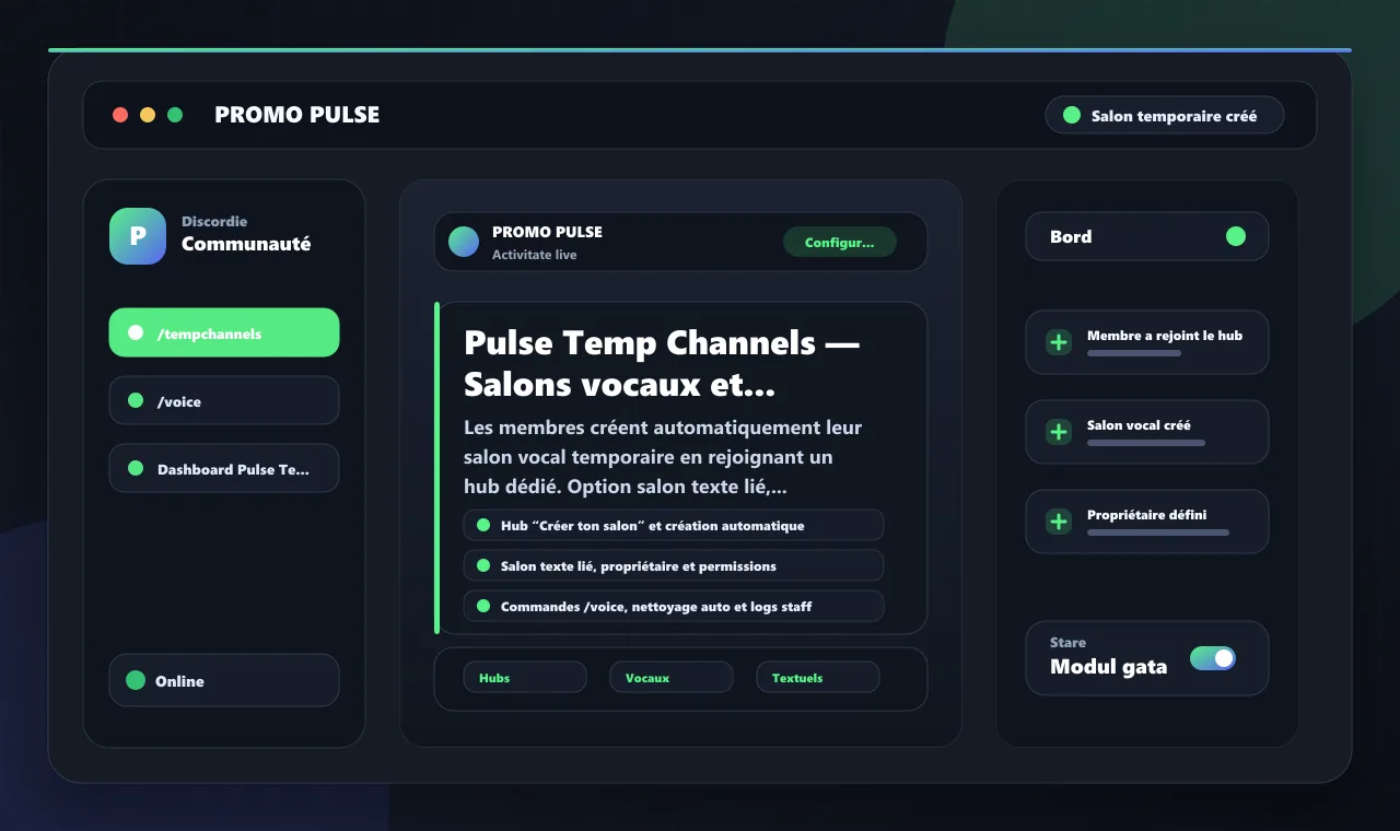 Pulse Temp Channels — Salons vocaux et textuels temporaires