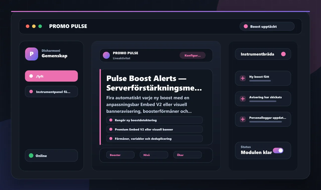 Pulse Boost Alerts — Serverförstärkningsmeddelanden