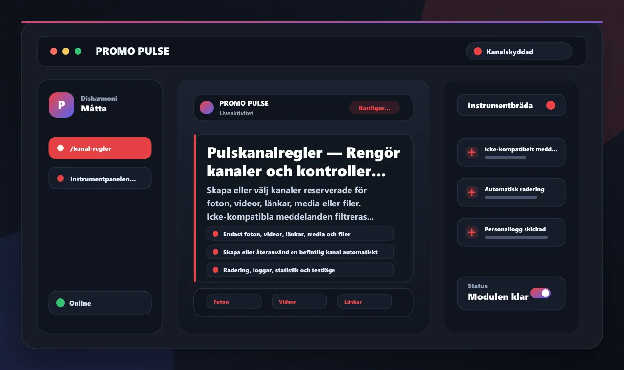 Pulskanalregler — Rengör kanaler och kontrollerat innehåll