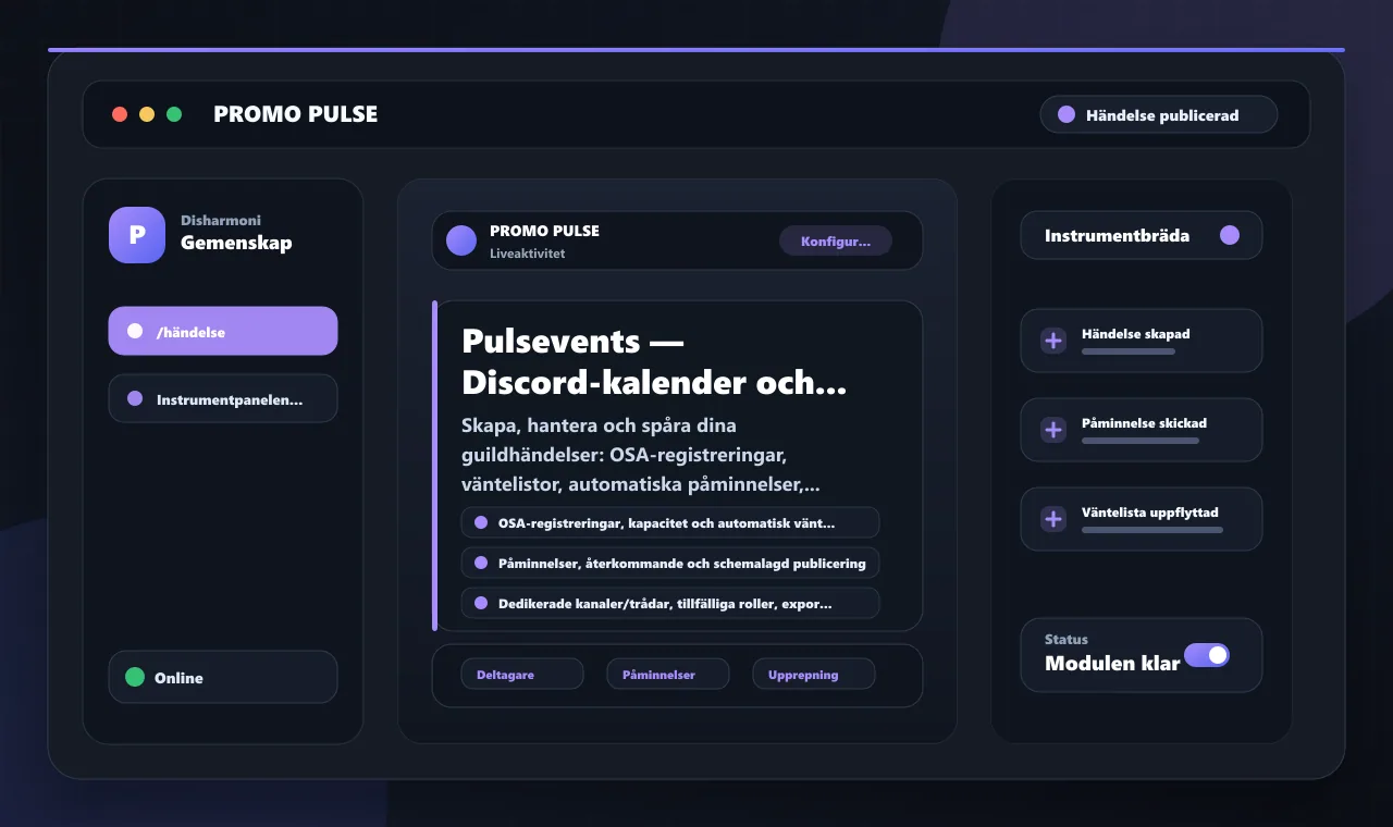 Pulsevents — Discord-kalender och evenemang