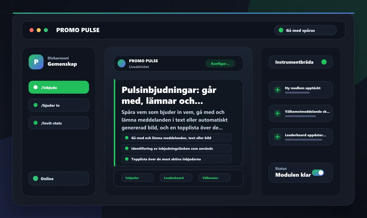 Pulsinbjudningar: går med, lämnar och topplistor