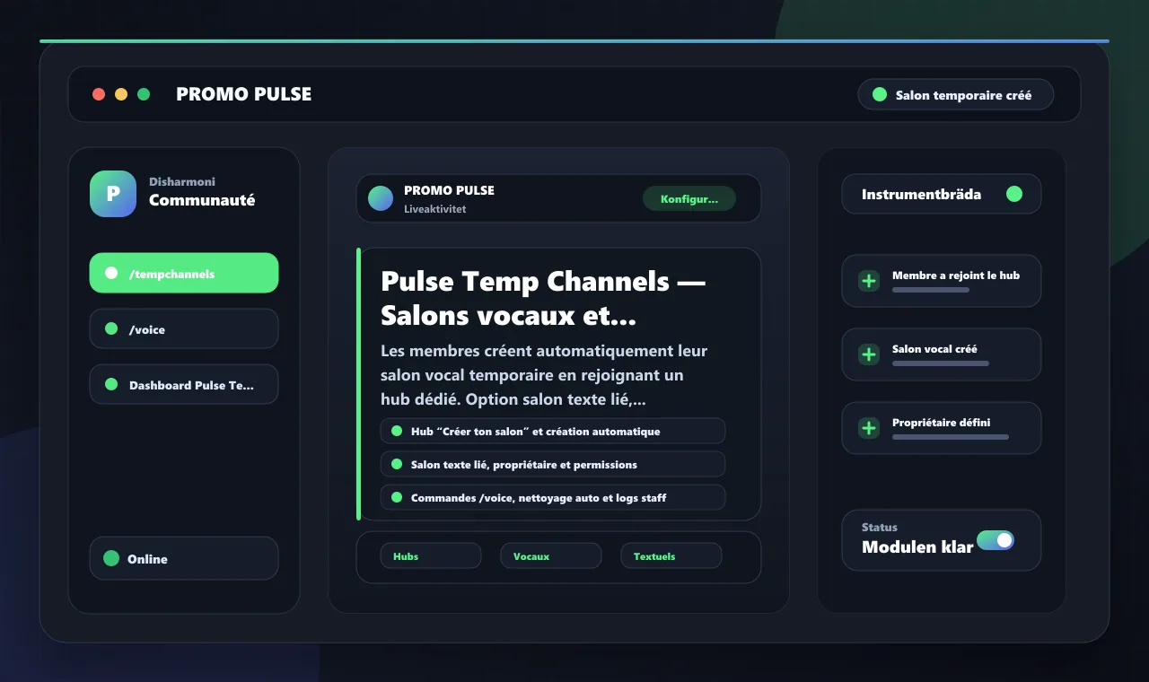 Pulse Temp Channels — Salons vocaux et textuels temporaires