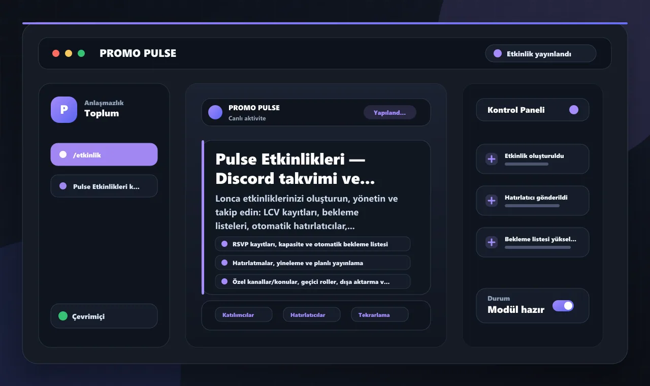 Pulse Etkinlikleri — Discord takvimi ve etkinlikleri