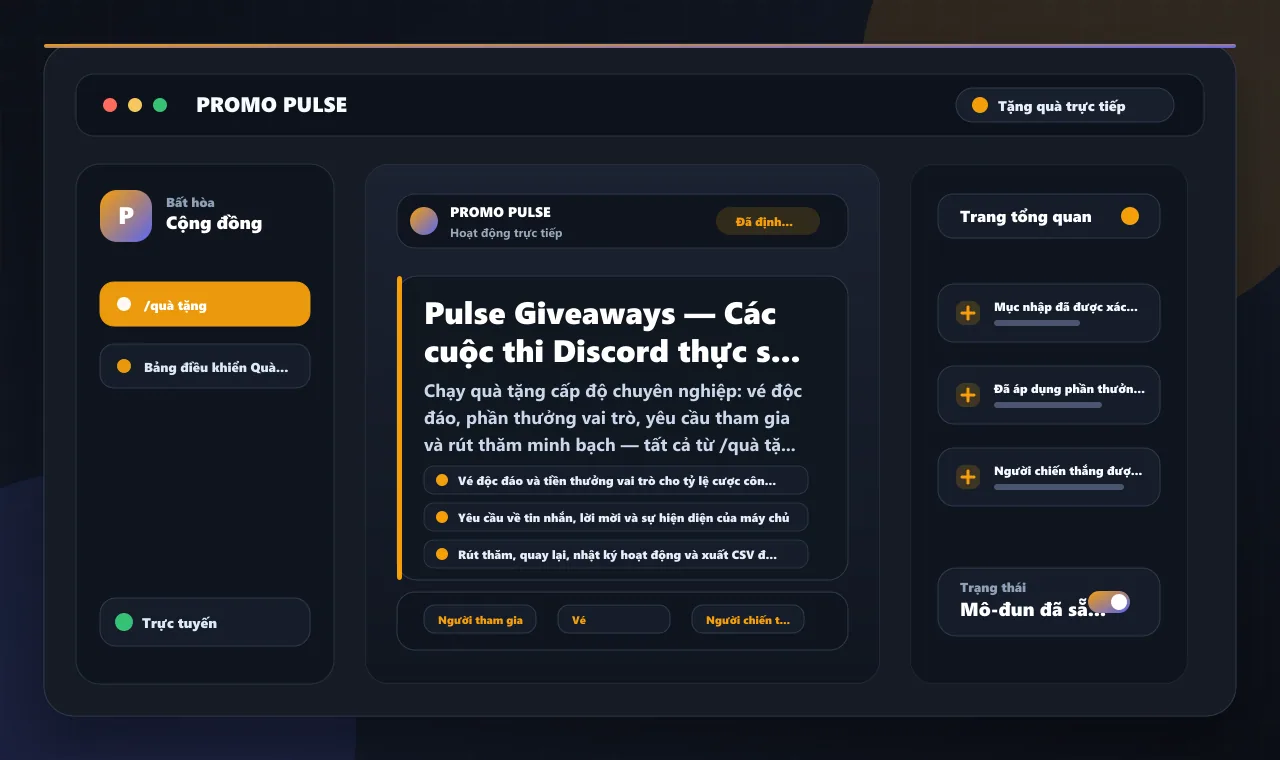 Pulse Giveaways — Các cuộc thi Discord thực sự thu hút