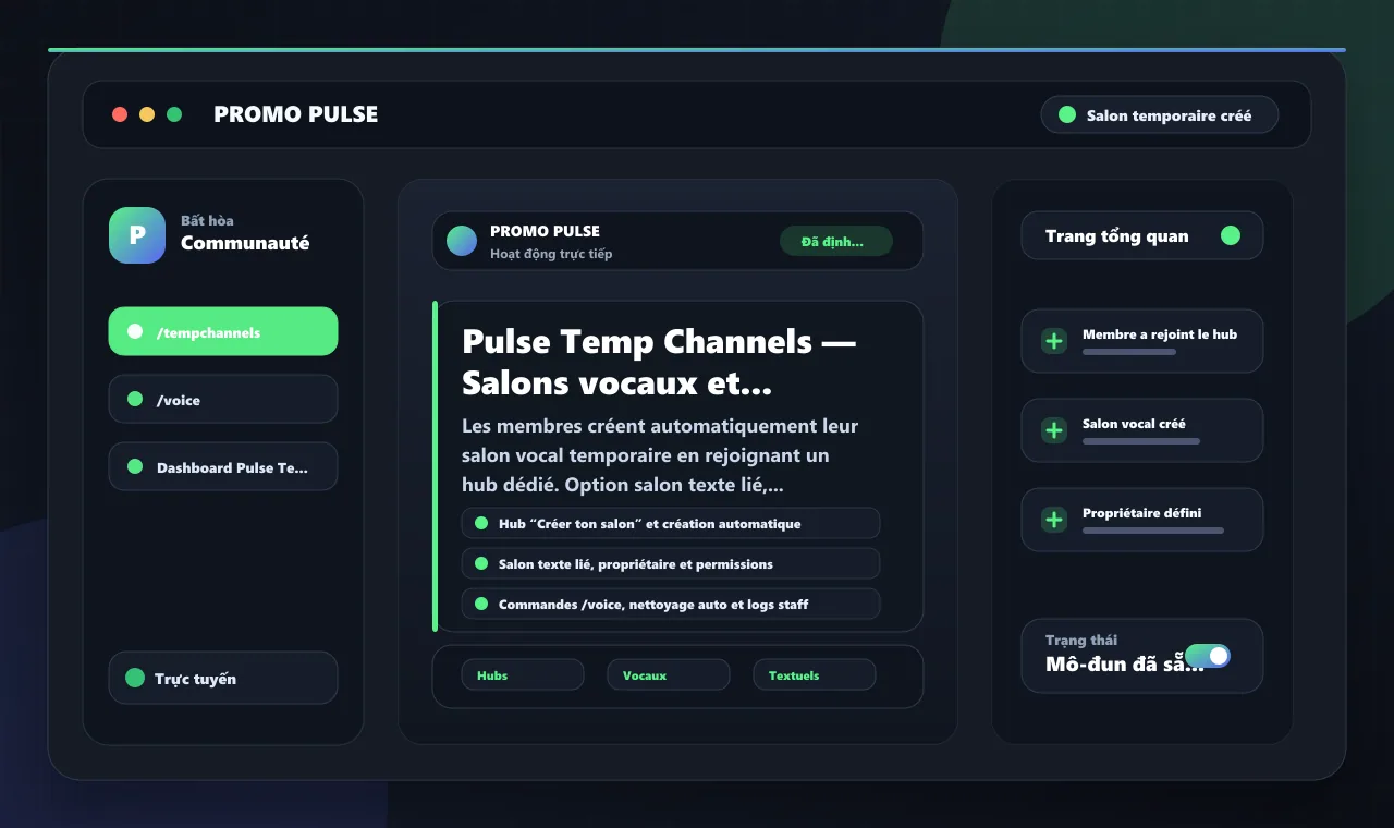 Pulse Temp Channels — Salons vocaux et textuels temporaires
